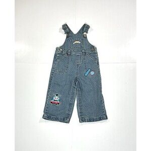 VTG Kids Thomas the Tank Engine Denim Overalls Embroidered Trains 12-18 Months